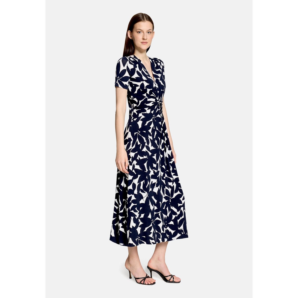 Robe longueur midi à fronce bleu/blanc, BETTY BARCLAY