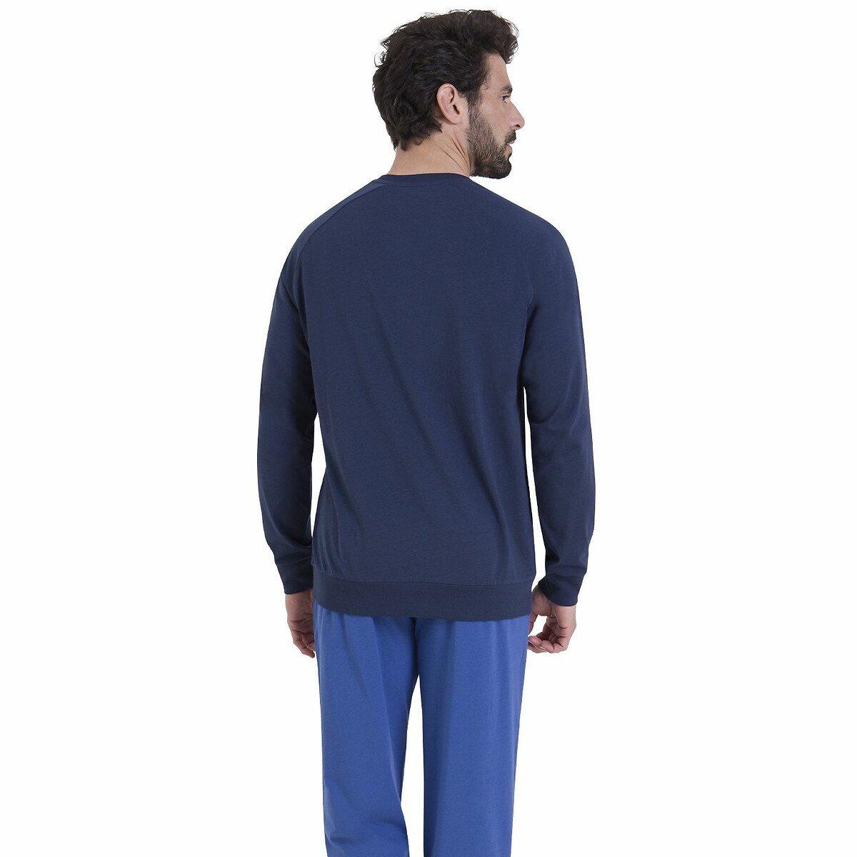 Long Cotton Pyjamas with Front Print blue + navy blue , ATHENA