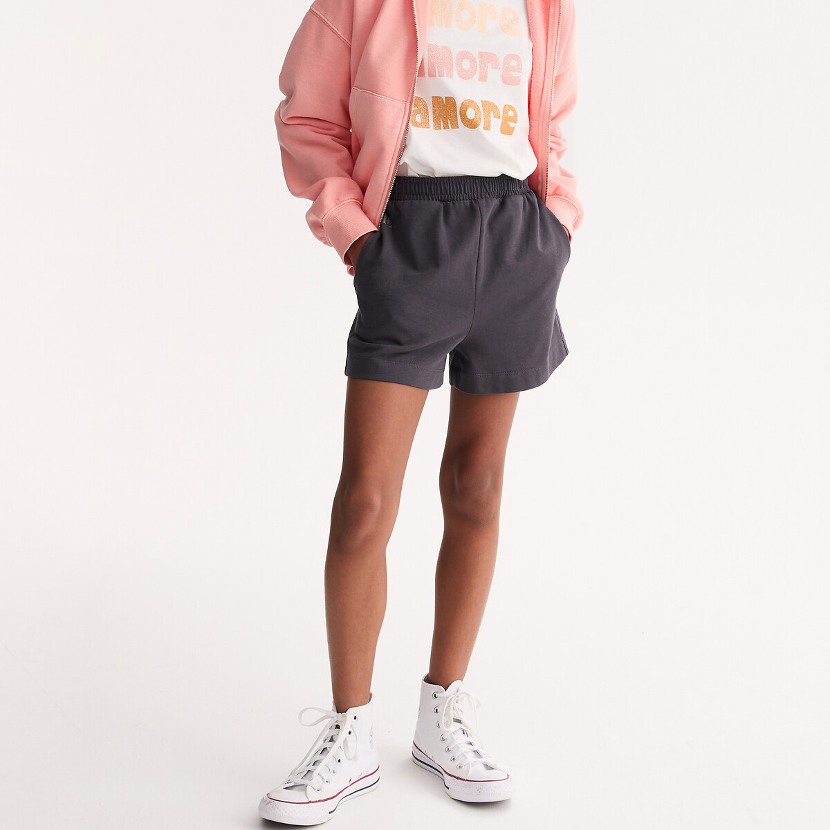 Zware jersey short donkergrijs, LA REDOUTE COLLECTIONS