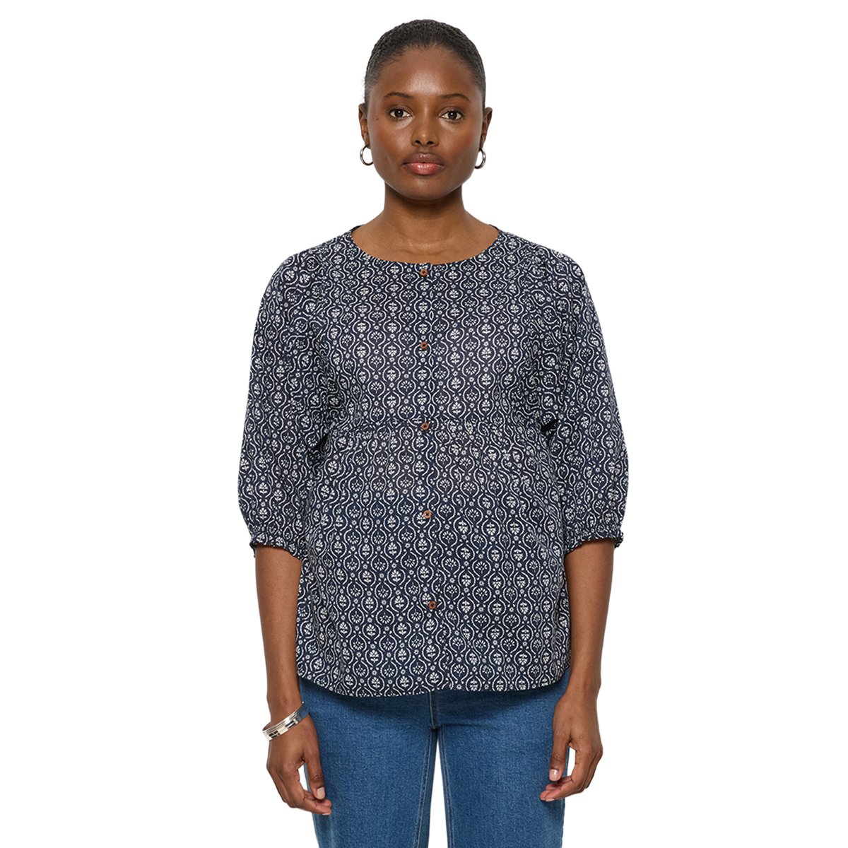 Blouse d'allaitement manches ballons marine, VERTBAUDET