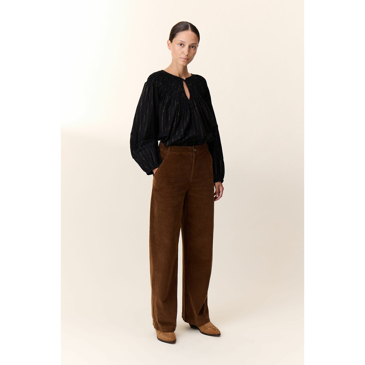 Pantalones anchos de pana, PAMIRA havana, LEON & HARPER