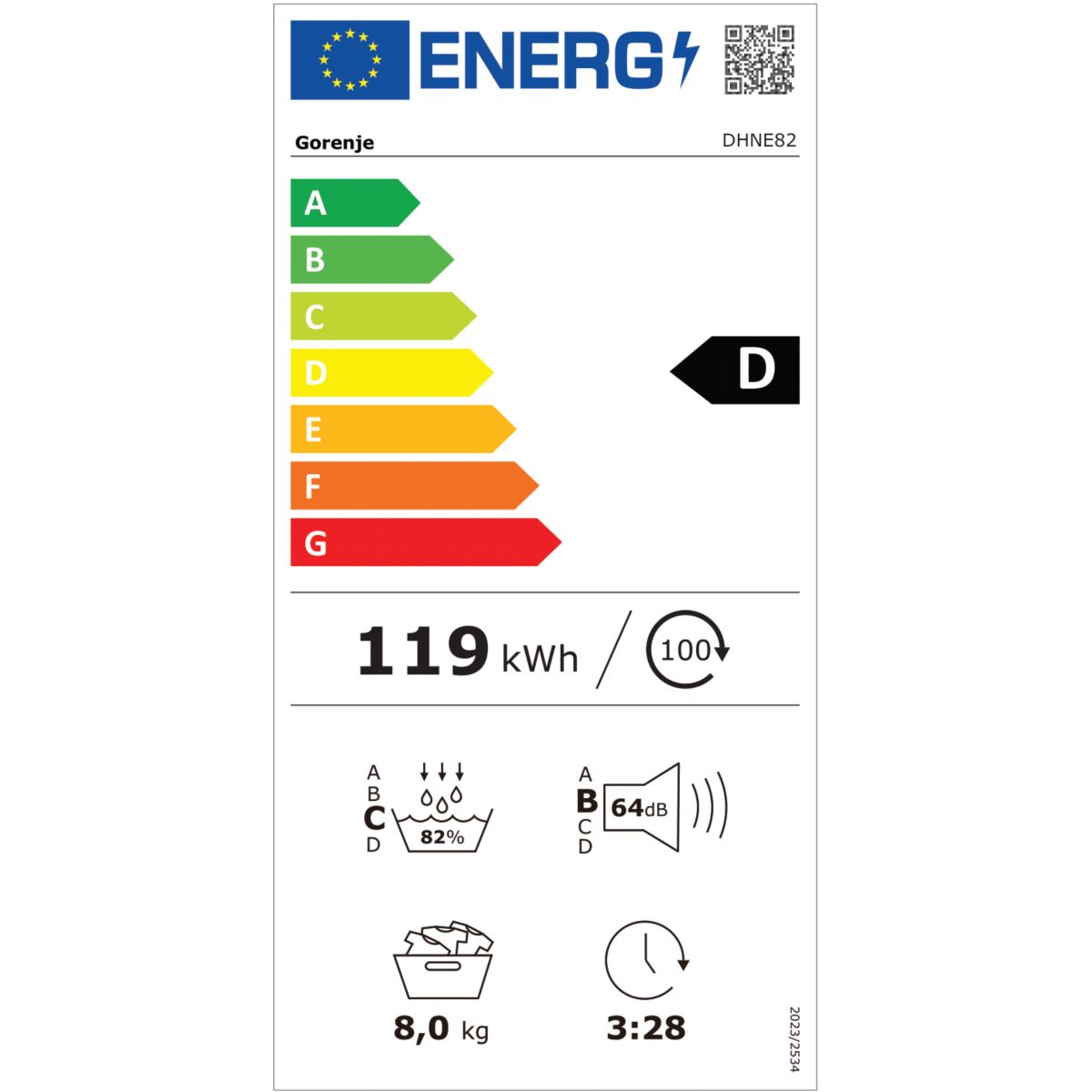 Sèche linge pompe à chaleur DHNE82 couleur unique, GORENJE