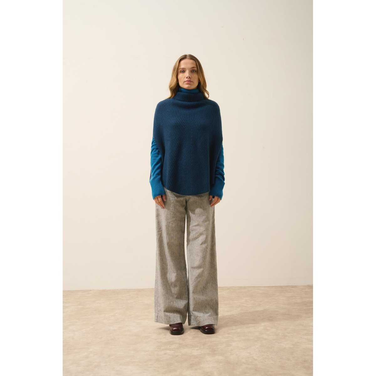 Cape Col Montant 6 Fils Bleu Pétrole Huaraz bleu foncé, JUST CASHMERE