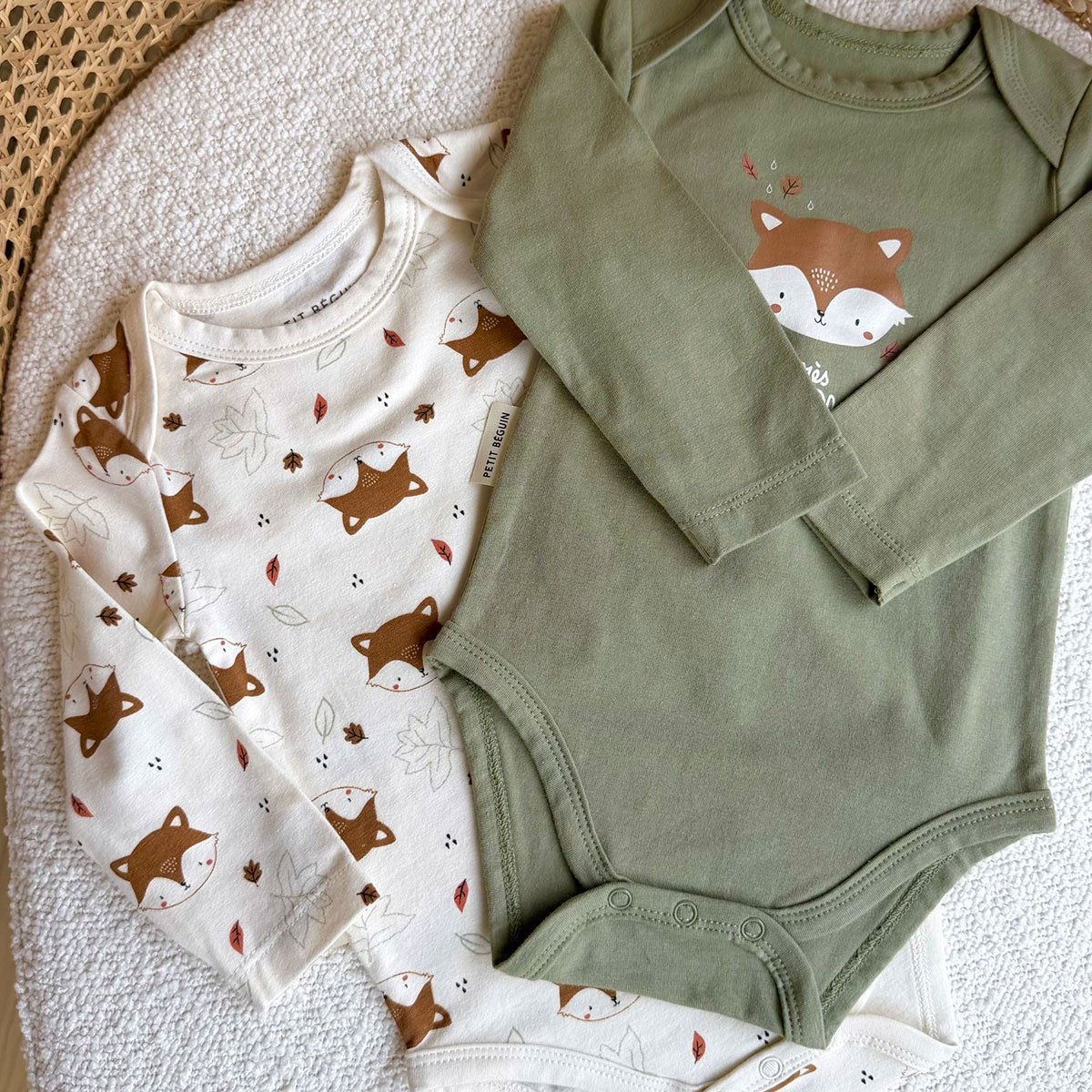 Lot de 2 bodies bébé manches longues Ginkgo vert, PETIT BEGUIN