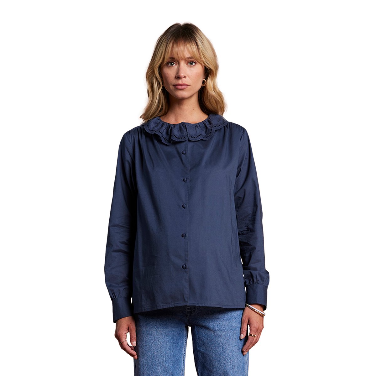 Blouse grossesse et allaitement à volants bleu nuit, ENVIE DE FRAISE