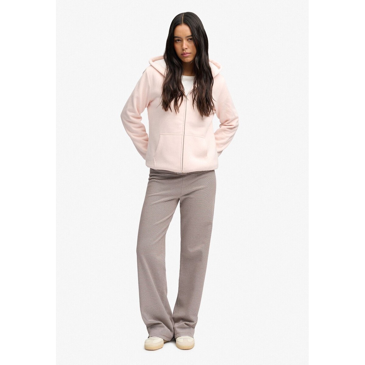 Sweat à capuche zippé Borg avec logo brodé Signature rose poudré, SUPERDRY