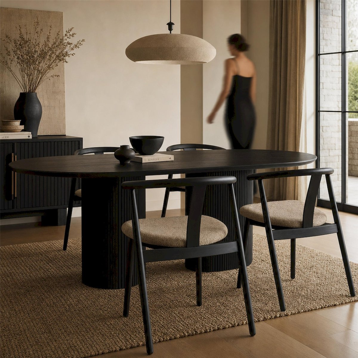 Chaise bois assise tapissée collection DABASSO noir et brun, RECOLLECTION