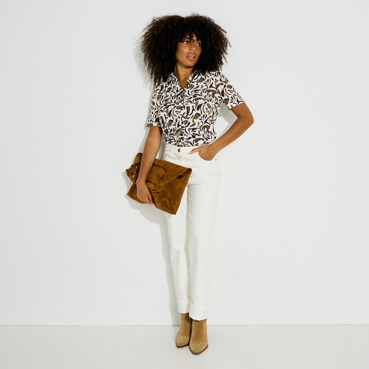 Chemise imprimé géométrique blanc cassé ecru, GRAIN DE MALICE