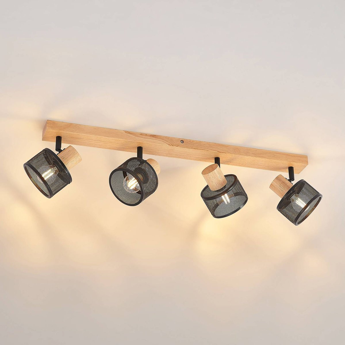 Spot en bois moderne, Evinora noir, bois clair, LINDBY