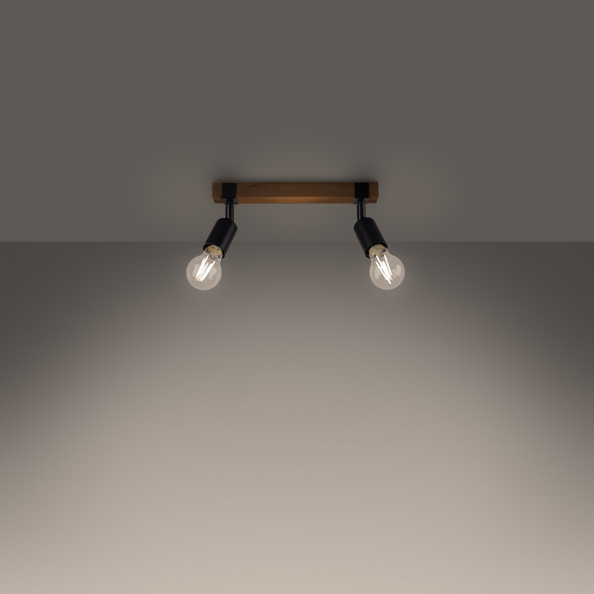 Plafonnier Acier Bois/Noir E27 2 Zuca marron, EDEN