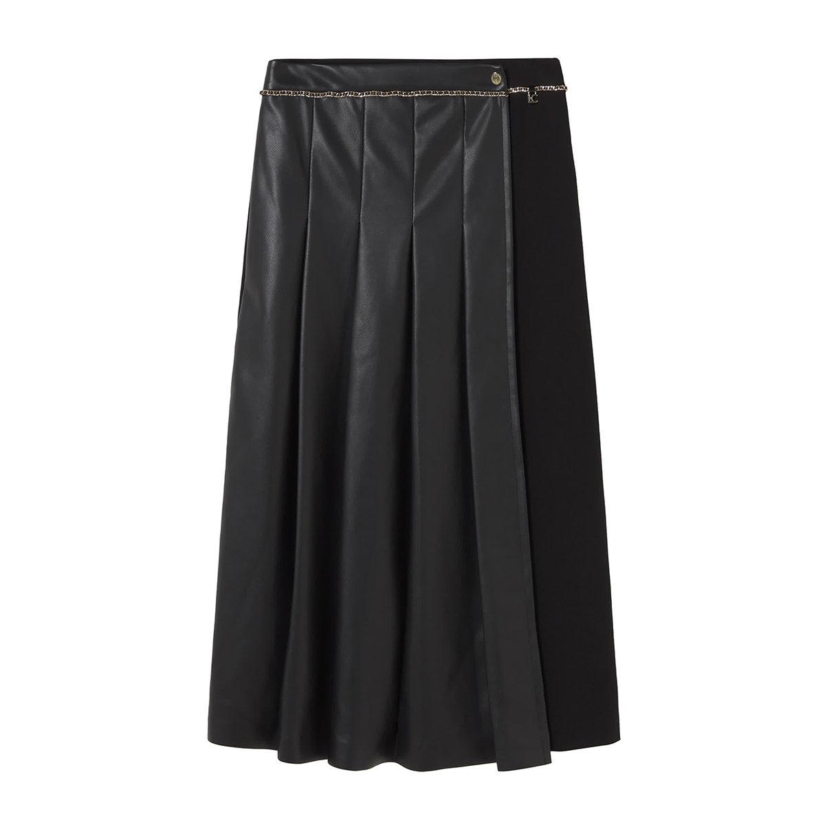 Jupe midi combiné plissée avec chaîne à la ceinture noir, LOLA CASADEMUNT