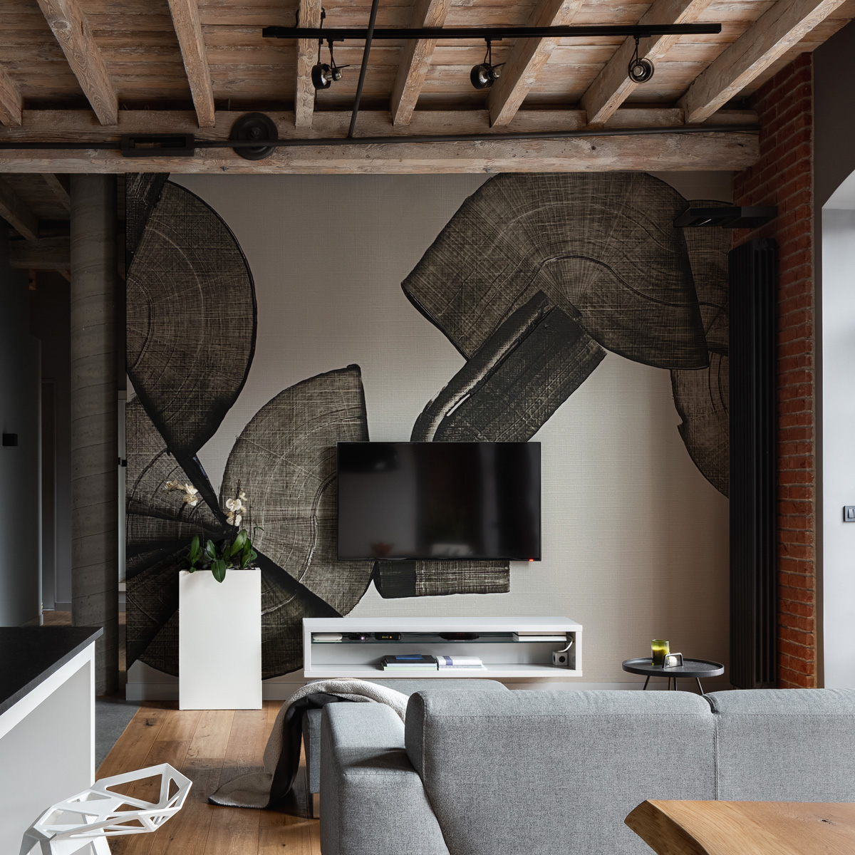 Papier peint panoramique EtiK GraphiK, Gris 225 x 250cm noir et blanc, ACTE DECO