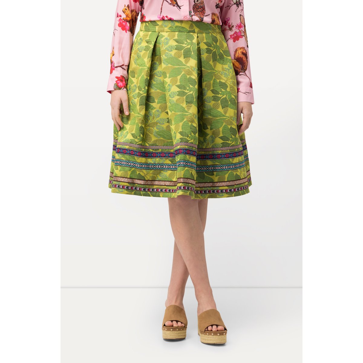 Jupe, coupe évasée, motif floral Jacquard olive clair, ULLA POPKEN