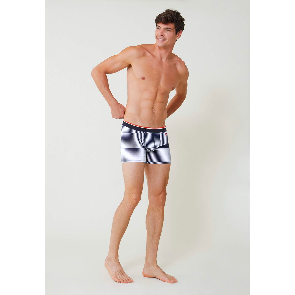 Lot de 5 boxers longs en coton Redoutable marinière marine indigo noir gris chiné, LE SLIP FRANCAIS