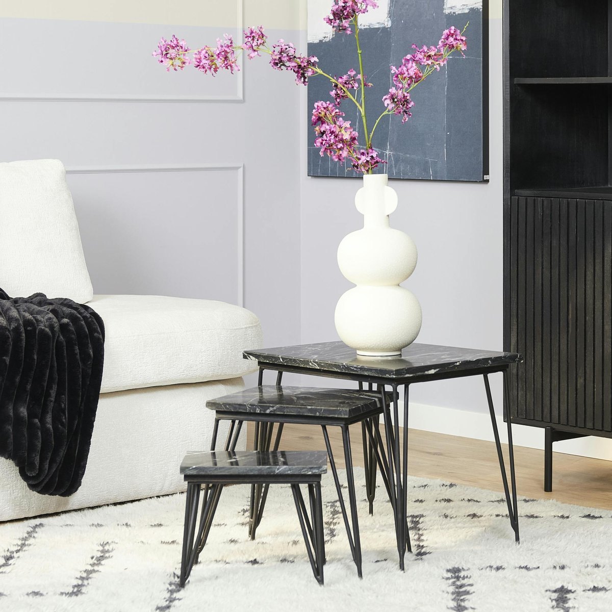 Table salon gigogne marbre noir (lot de 3) DUOMO noir, PIER IMPORT