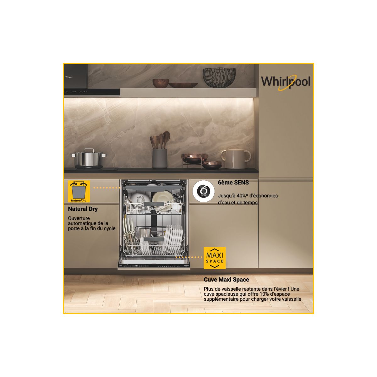 Lave vaisselle encastrable WH6IB16AM6T0 MaxiSpace couleur unique, WHIRLPOOL