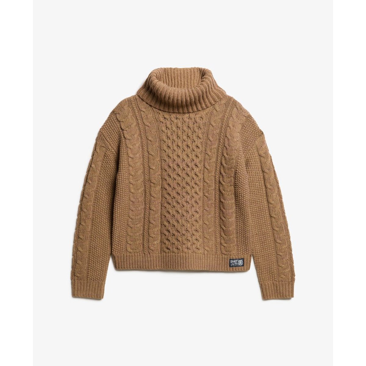 Pull en mailles torsadées à col roulé caramel insulaire twist, SUPERDRY