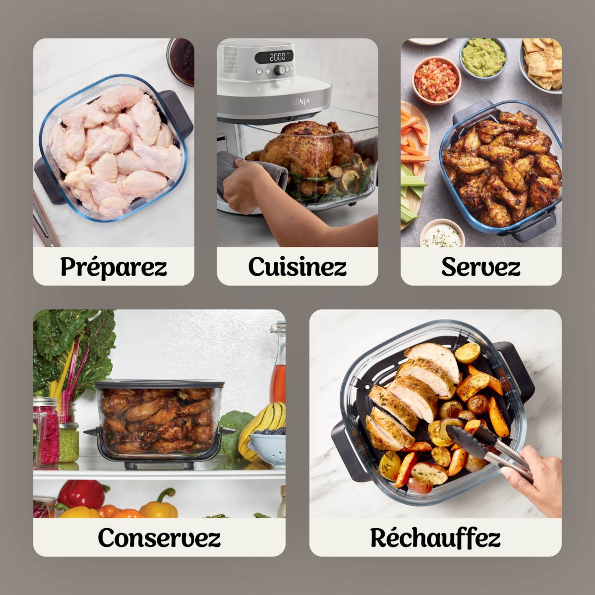 Friteuse sans huile CRISPi PRO 7-en1, 2 récipients en verre de 5.7 et 2.3L,  AS101EULG beige couleur unique, NINJA