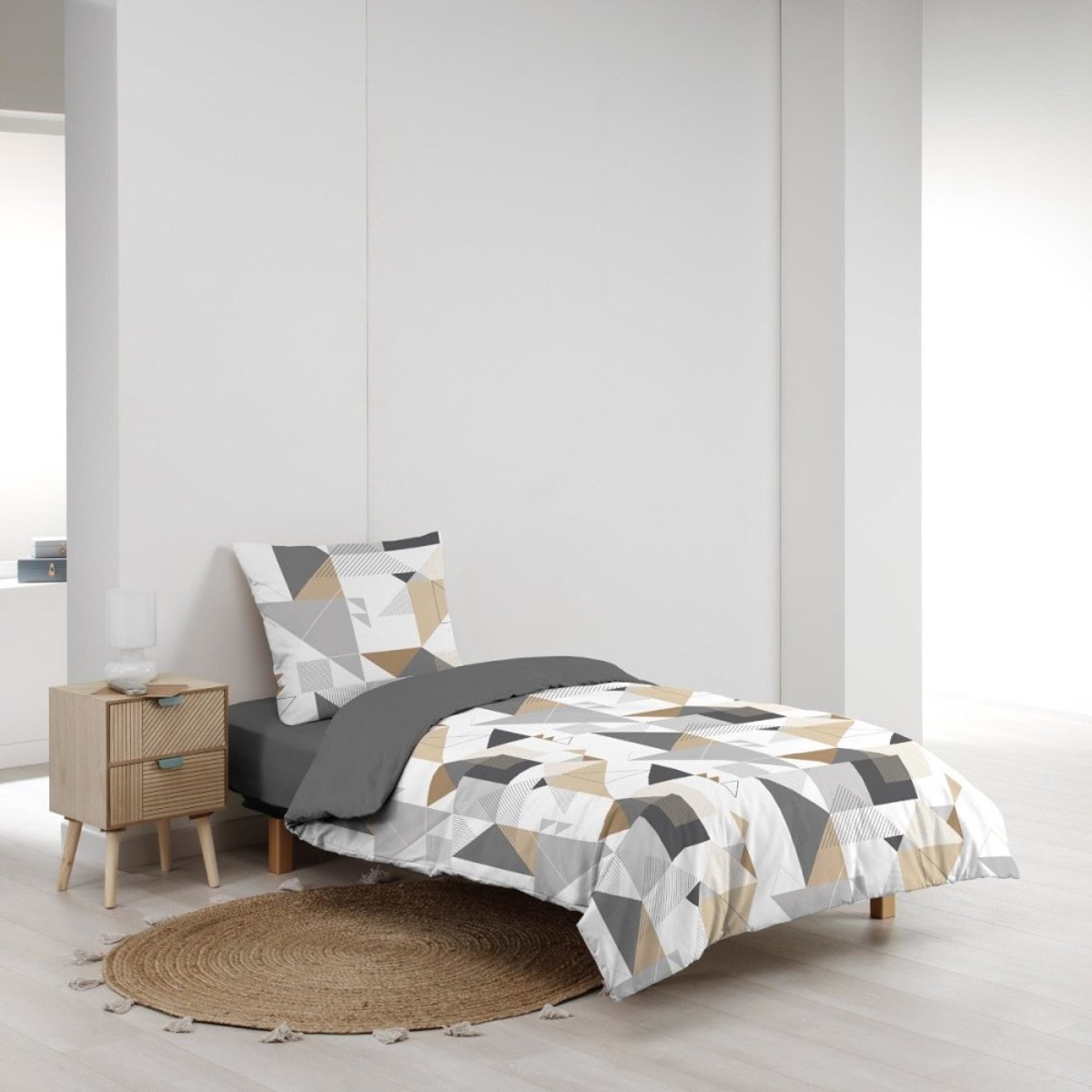 Housse De Couette 140x200 + 1 Taie D'oreiller Trigone gris, DECORATIE