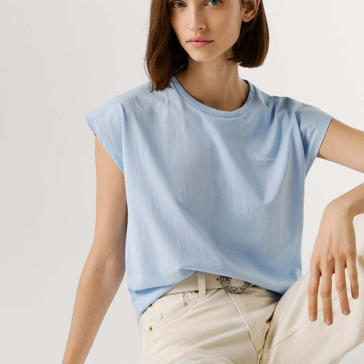 T-Shirt Coupe Slim Avec Logo bleu oxford, PEPE JEANS