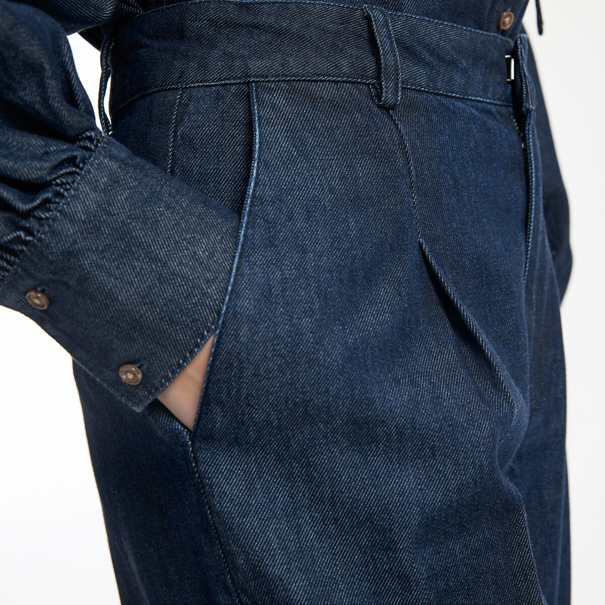 Jean large femme taille haute à plis bleu brut, LA REDOUTE COLLECTIONS