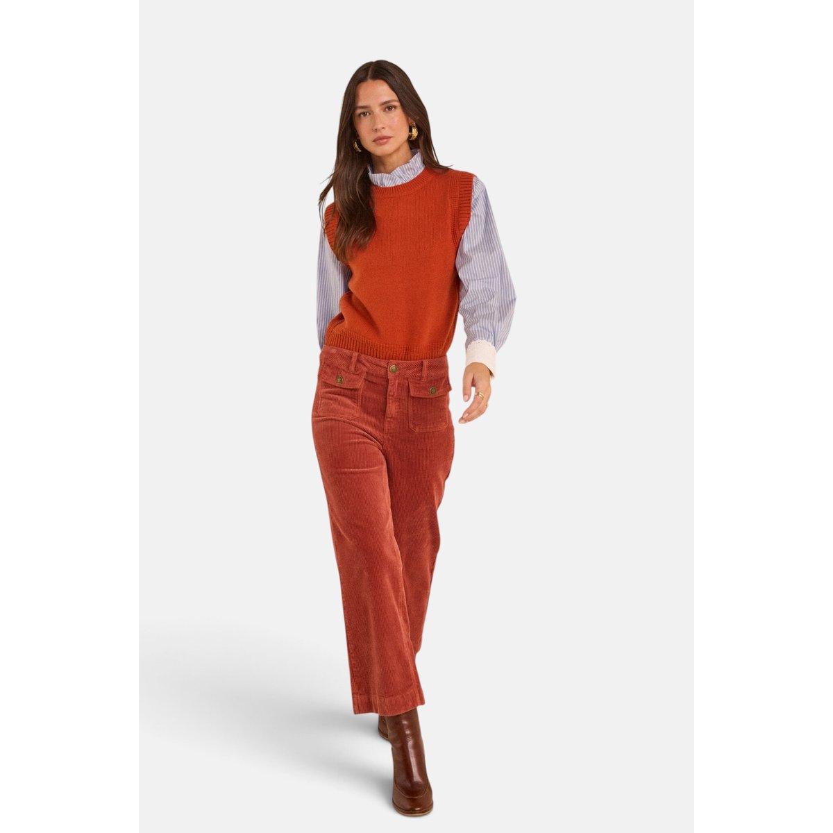 Pantalon en velours vert sauge de coton mélangé STELLA BIS paprika, Maison 123