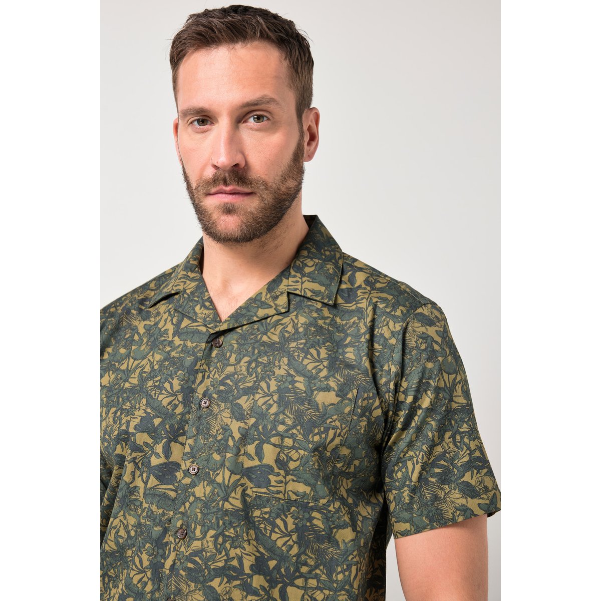 Chemise imprimé à fleurs vert foncé, JP1880
