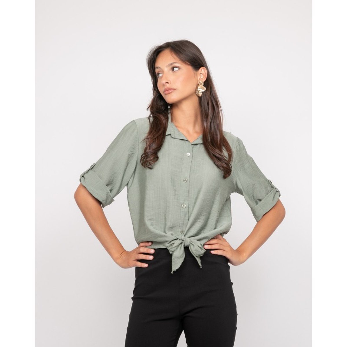 Chemise Manches Courtes Nouée Ovelie kaki, DONA LISA