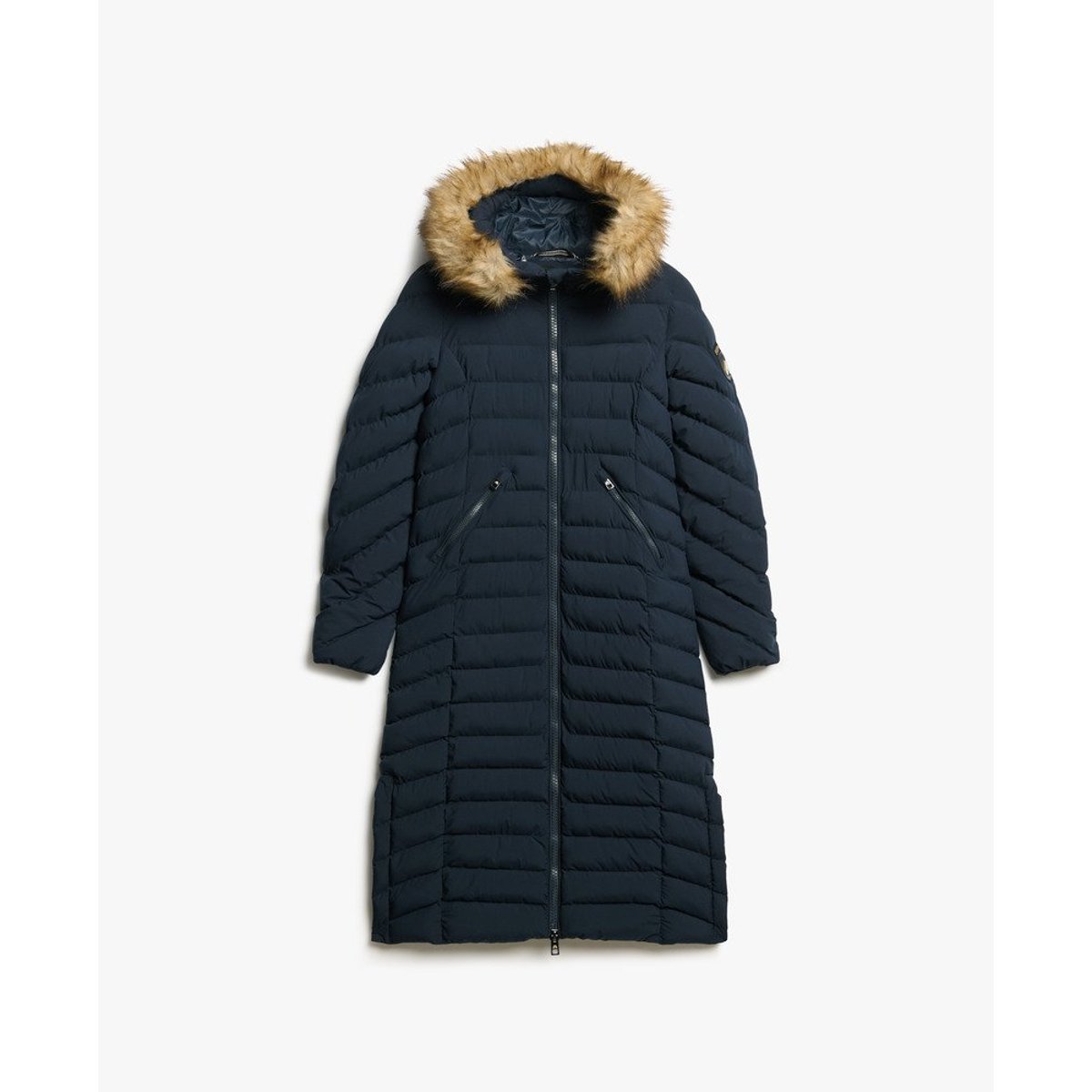 Veste longue à capuche en imitation fourrure Fuji bleu marine éclipse, SUPERDRY