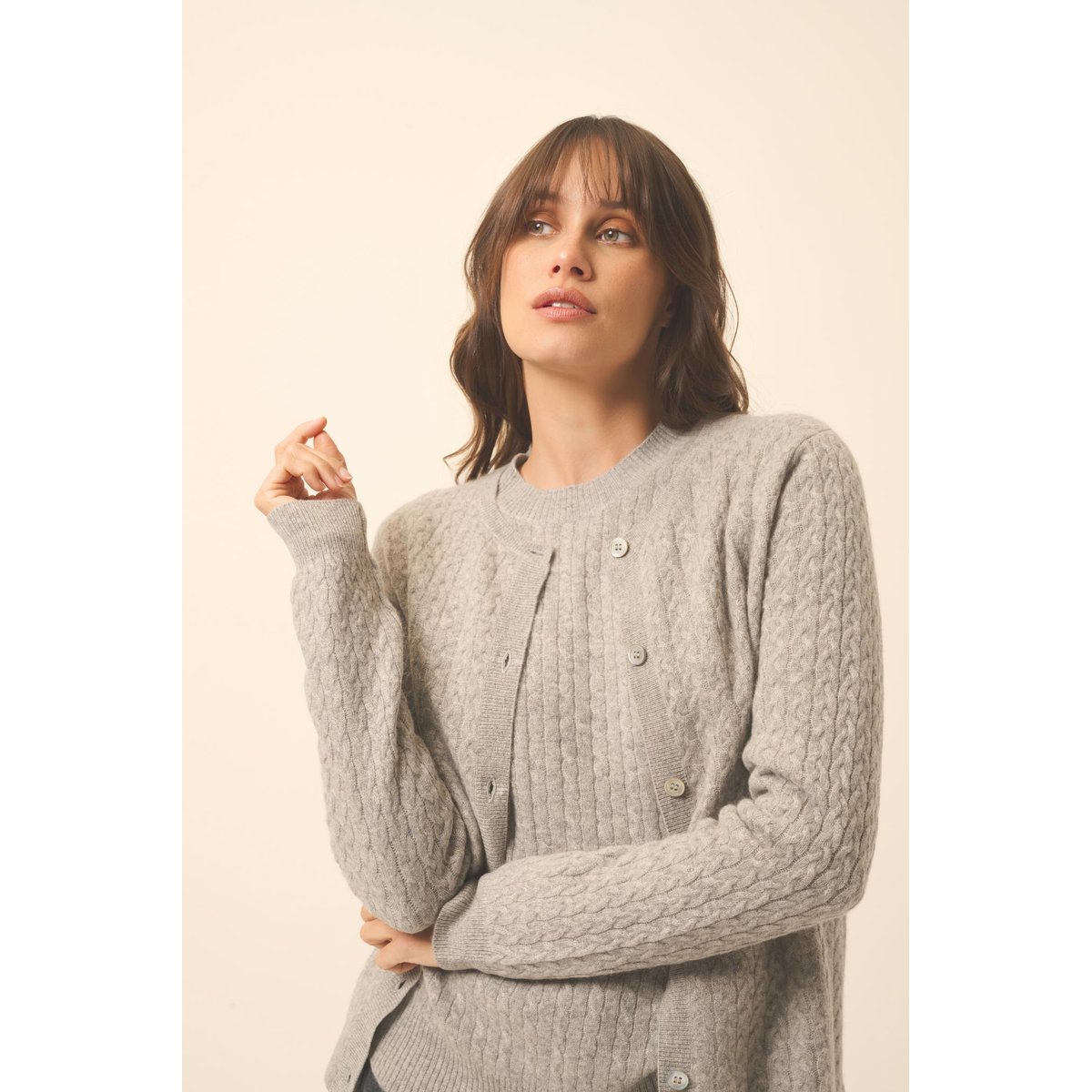 Cardigan Col Rond Nuage Chiné Laura gris clair chiné, JUST CASHMERE
