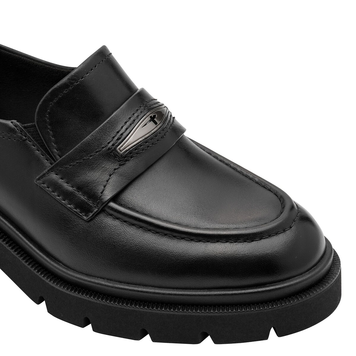 Mocassins en cuir, talon bloc noir, TAMARIS