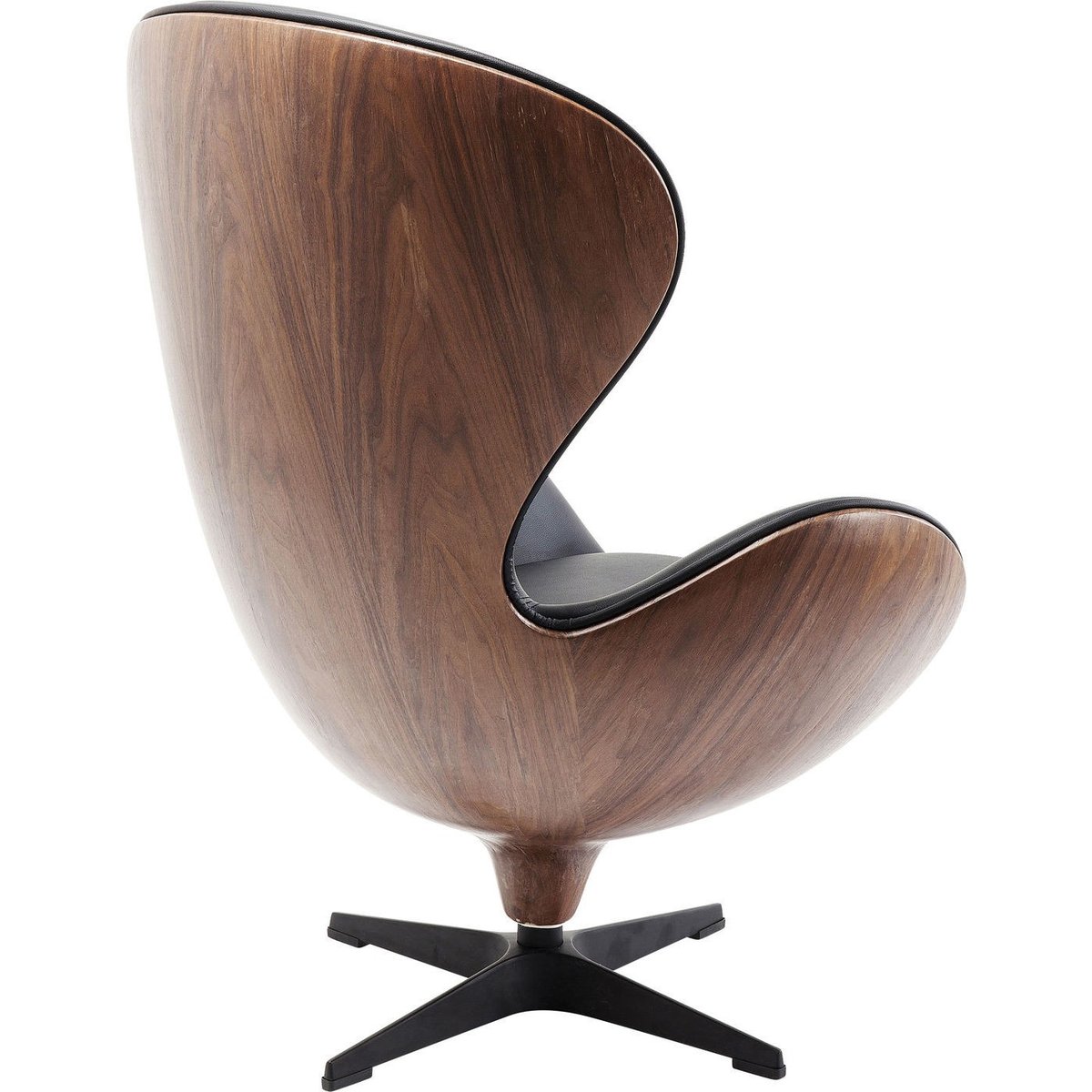Fauteuil pivotant en simili et noyer, LOUNGE noir, KARE DESIGN