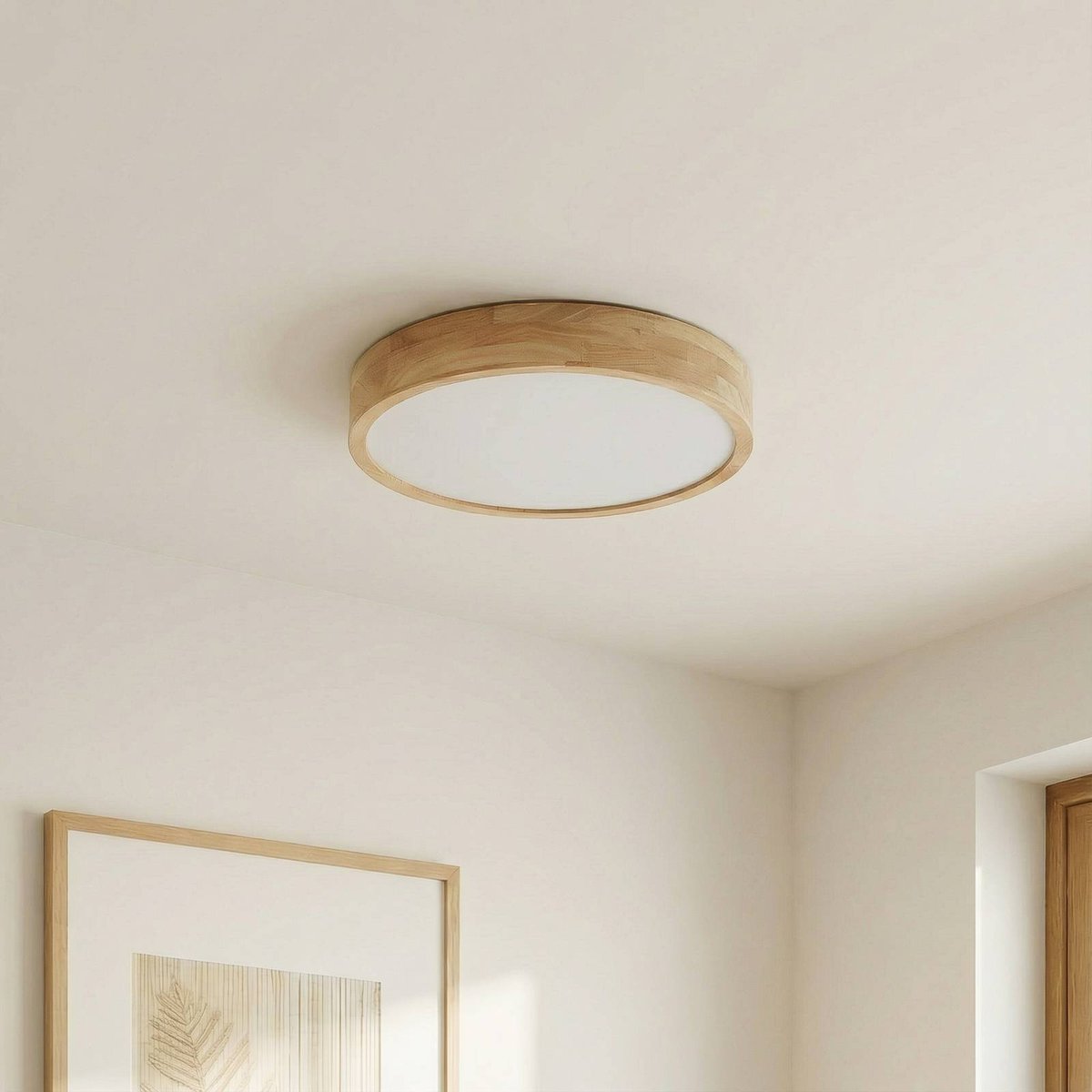 Plafonnier en bois traditionnel, Tanju bois clair, blanc, LINDBY