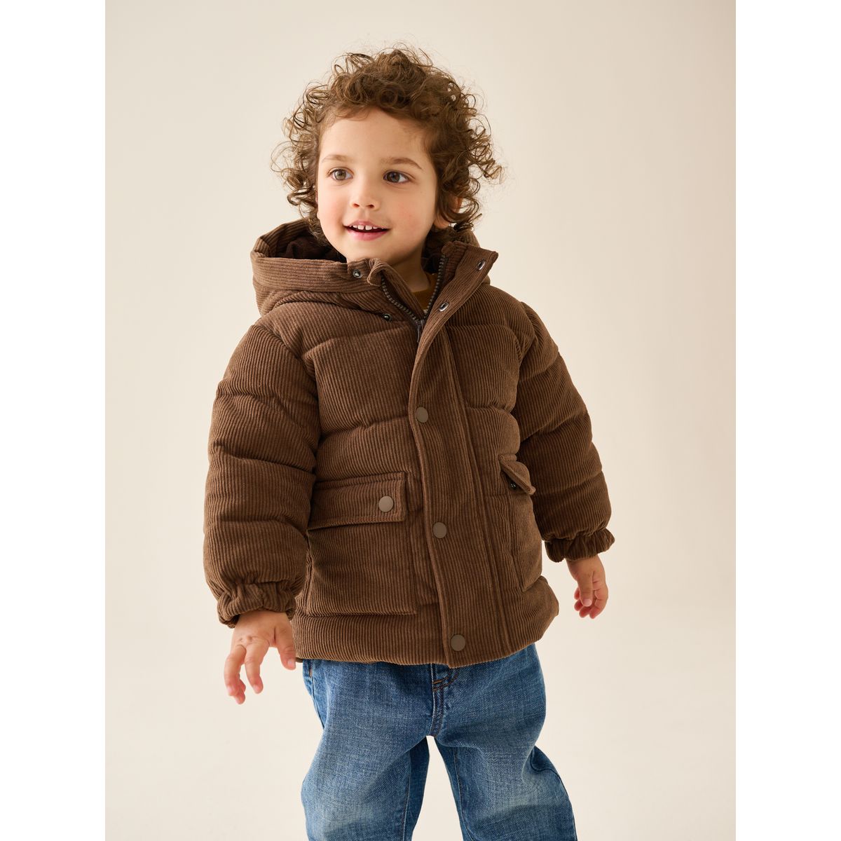 Manteau matelassé en velours côtelé marron chocolat, NEXT