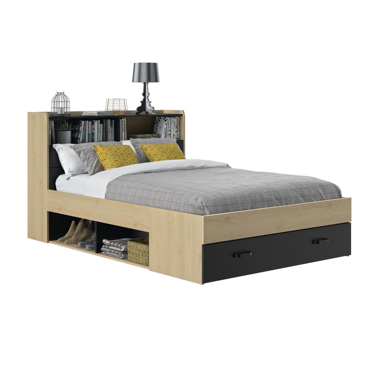 Lit adulte avec rangement beige, DIAGONE