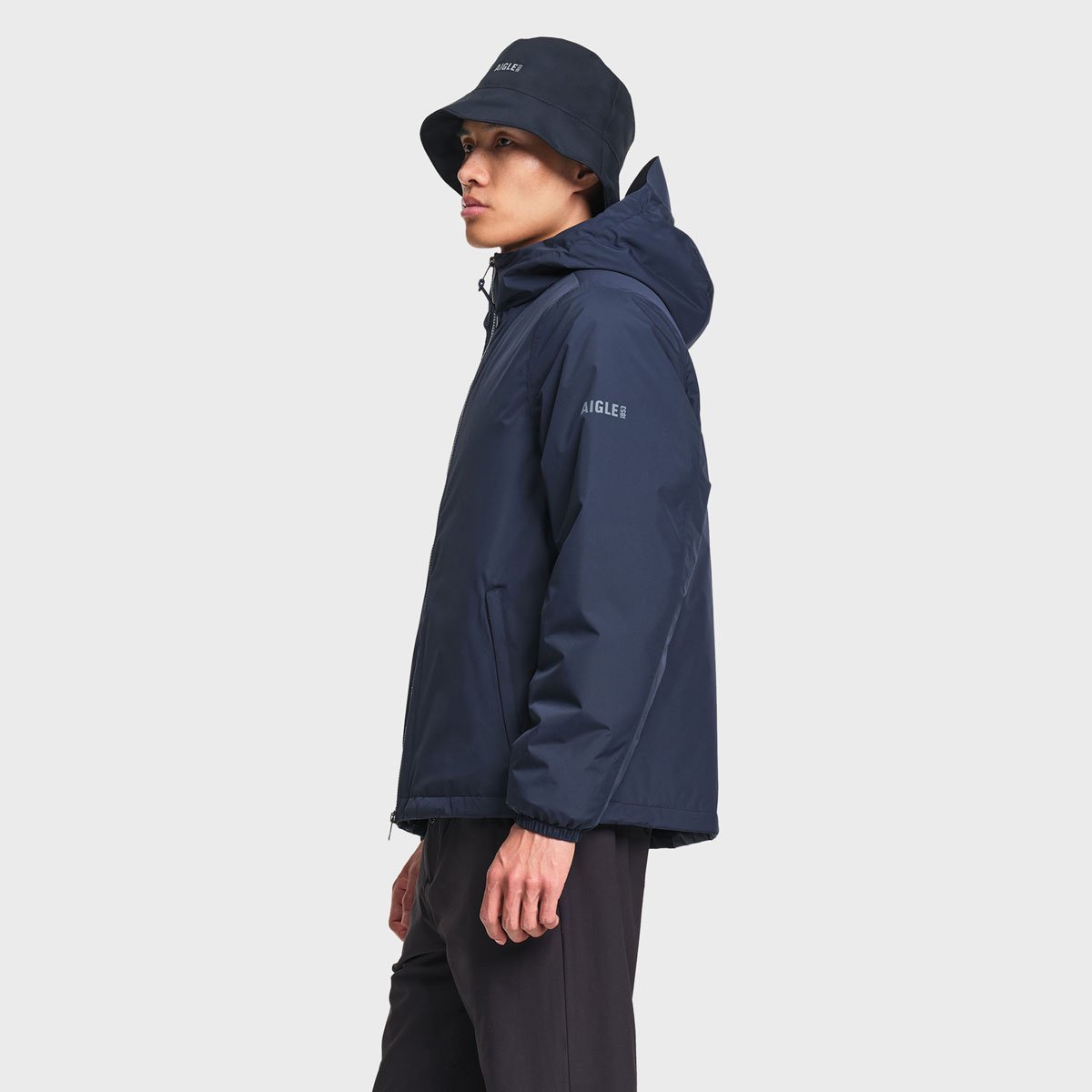 Veste imperméable matelassé capuche Rainpack Warm 70 bleu marine, AIGLE