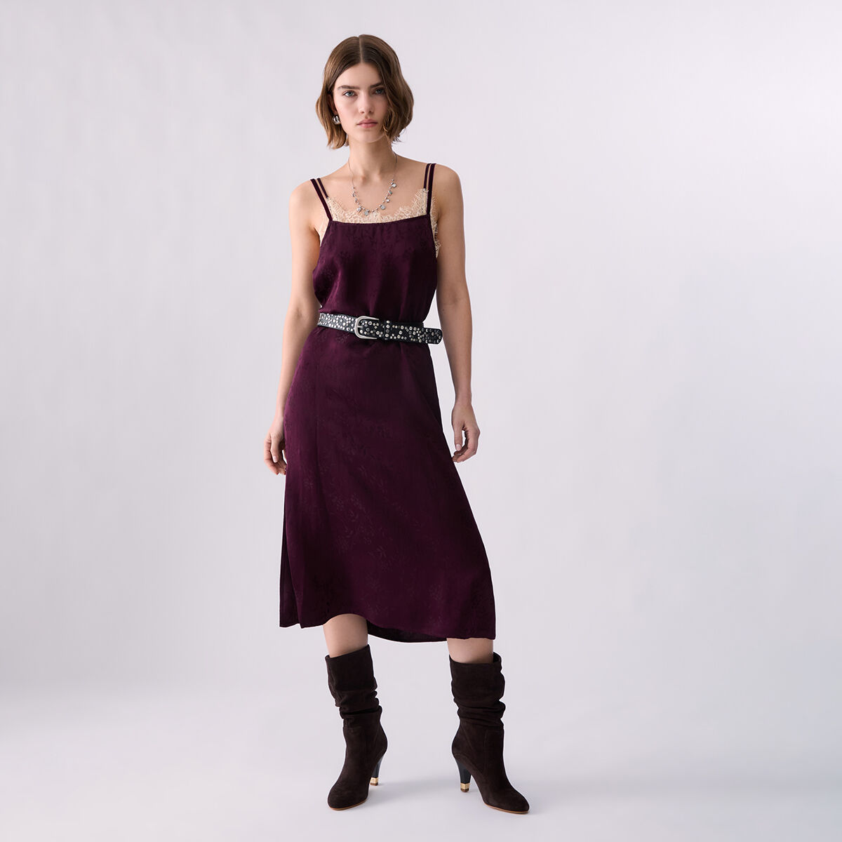 Robe Lingerie en Satin Jacquard aubergine, LIU JO