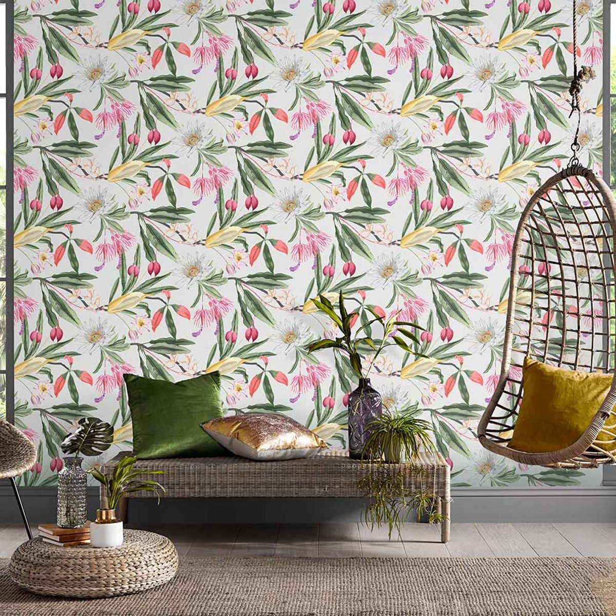 Papier peint Paradise Chalk vert, rose, blanc cassé, GRAHAM ET BROWN