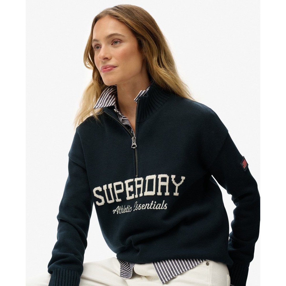Pull à demi-zip graphique décontracté bleu marine éclipse, SUPERDRY
