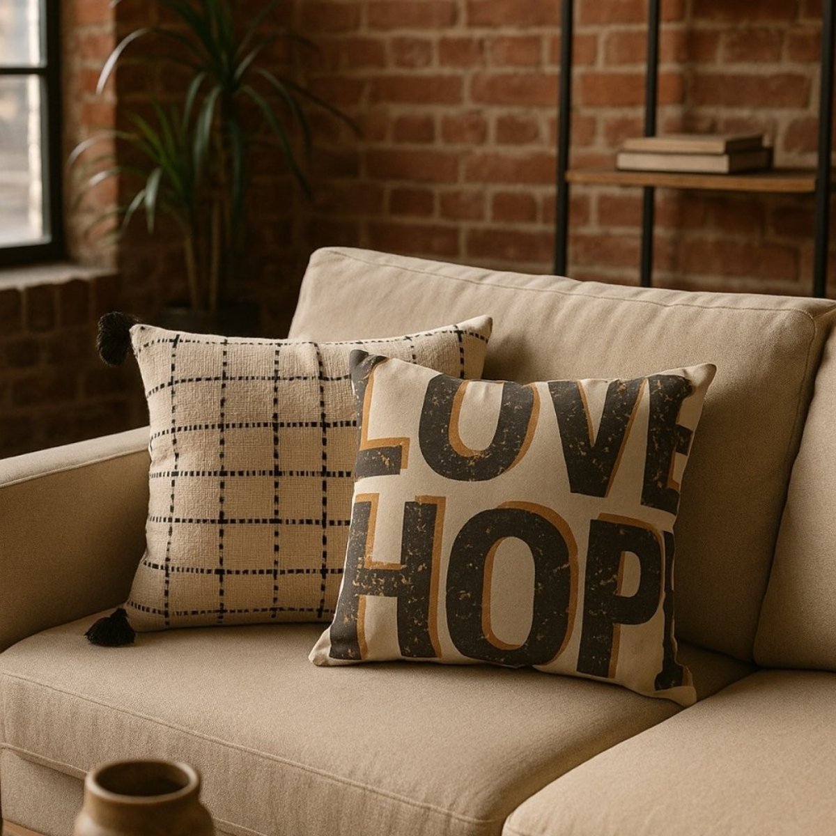 Coussin imprimé "Love Home" 45x45cm blanc, ORNAMI