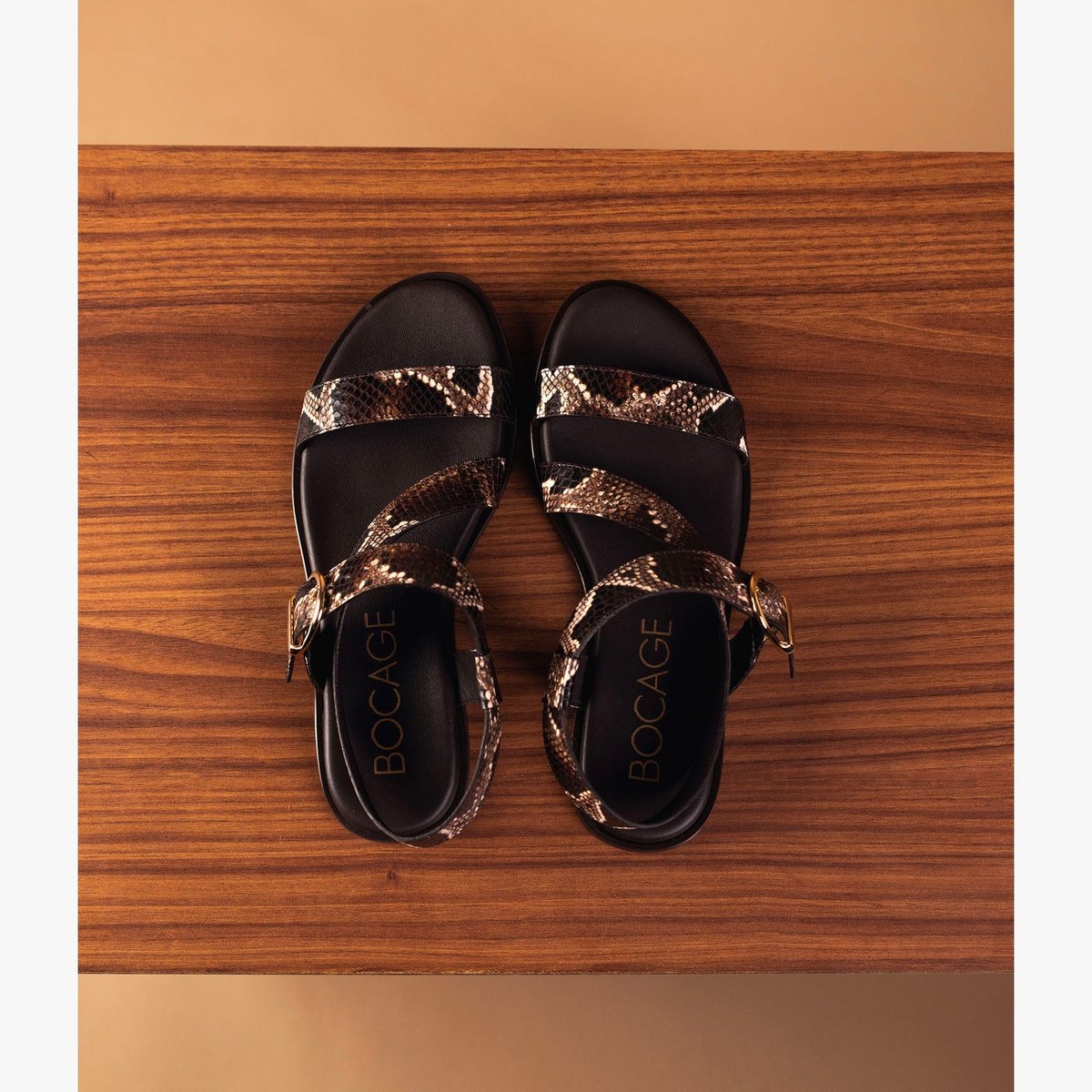 Sandale Plate en cuir NINON python python marron, BOCAGE