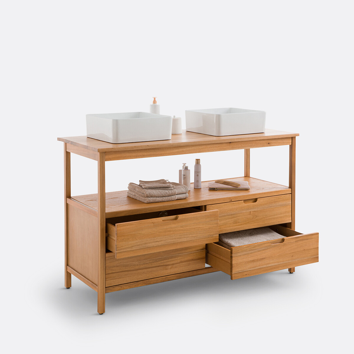 Meuble sous double vasque en acacia L130cm, Cheira acacia, LA REDOUTE INTERIEURS