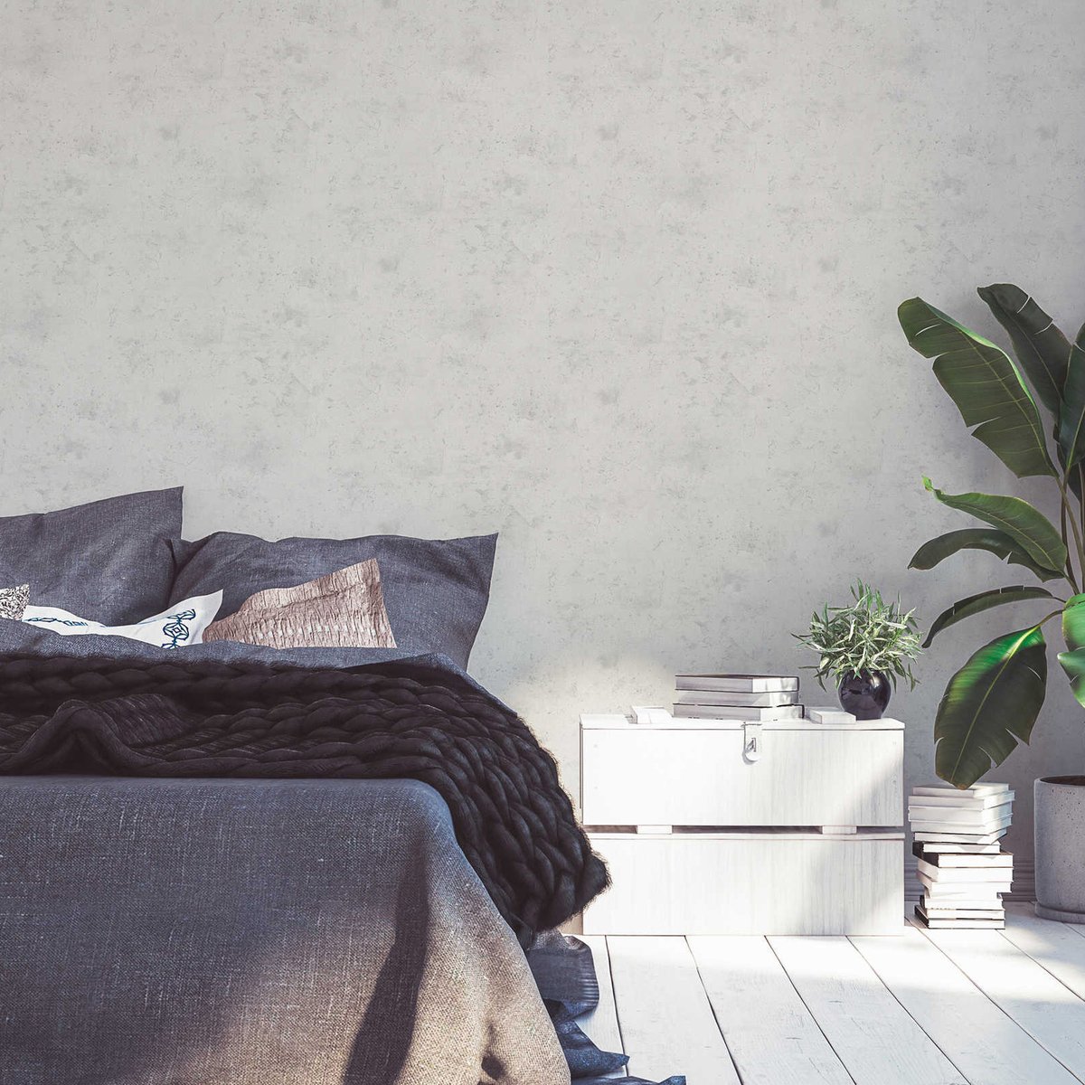 Papier peint imprimé loft en béton gris clair, HOME MAISON