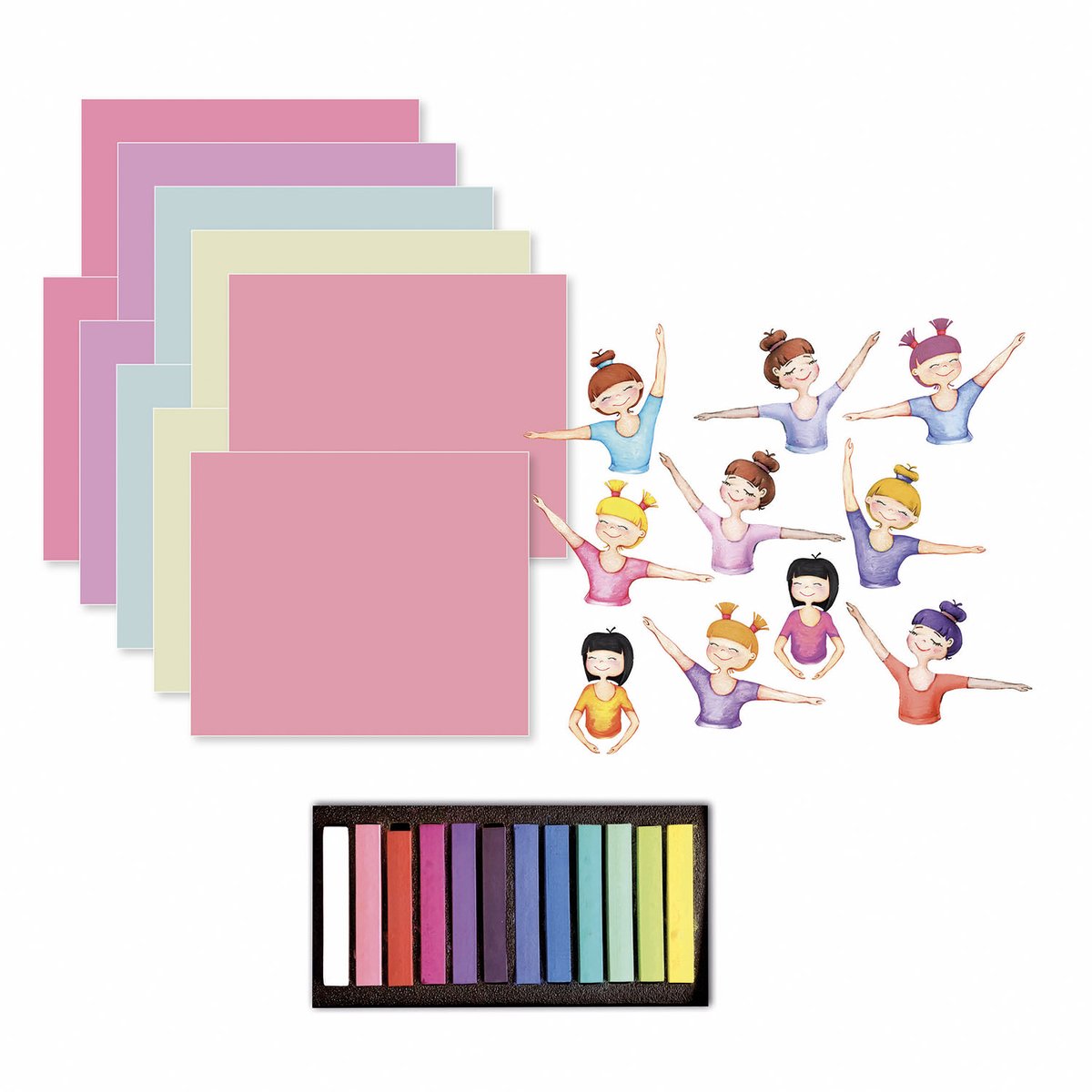 10 tableaux pastels secs Danseuses rose, SYCOMORE