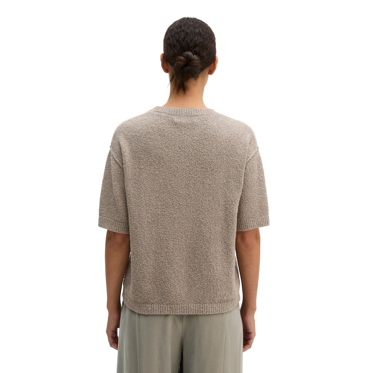 Pull à manches courtes loose en fil bouclé beige, MARC O'POLO