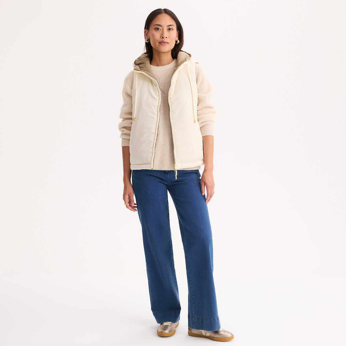 Doudoune réversible à capuche, sans manches taupe + crème, ANNE WEYBURN