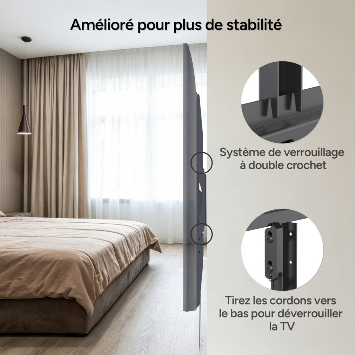 Support mural TV télé fixe 40''-75'' couleur unique, LISTO