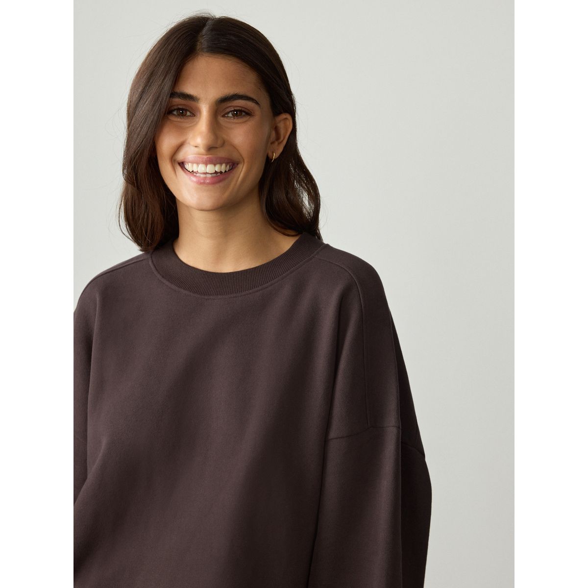 Sweat côtelé col rond manches longues marron chocolat, NEXT