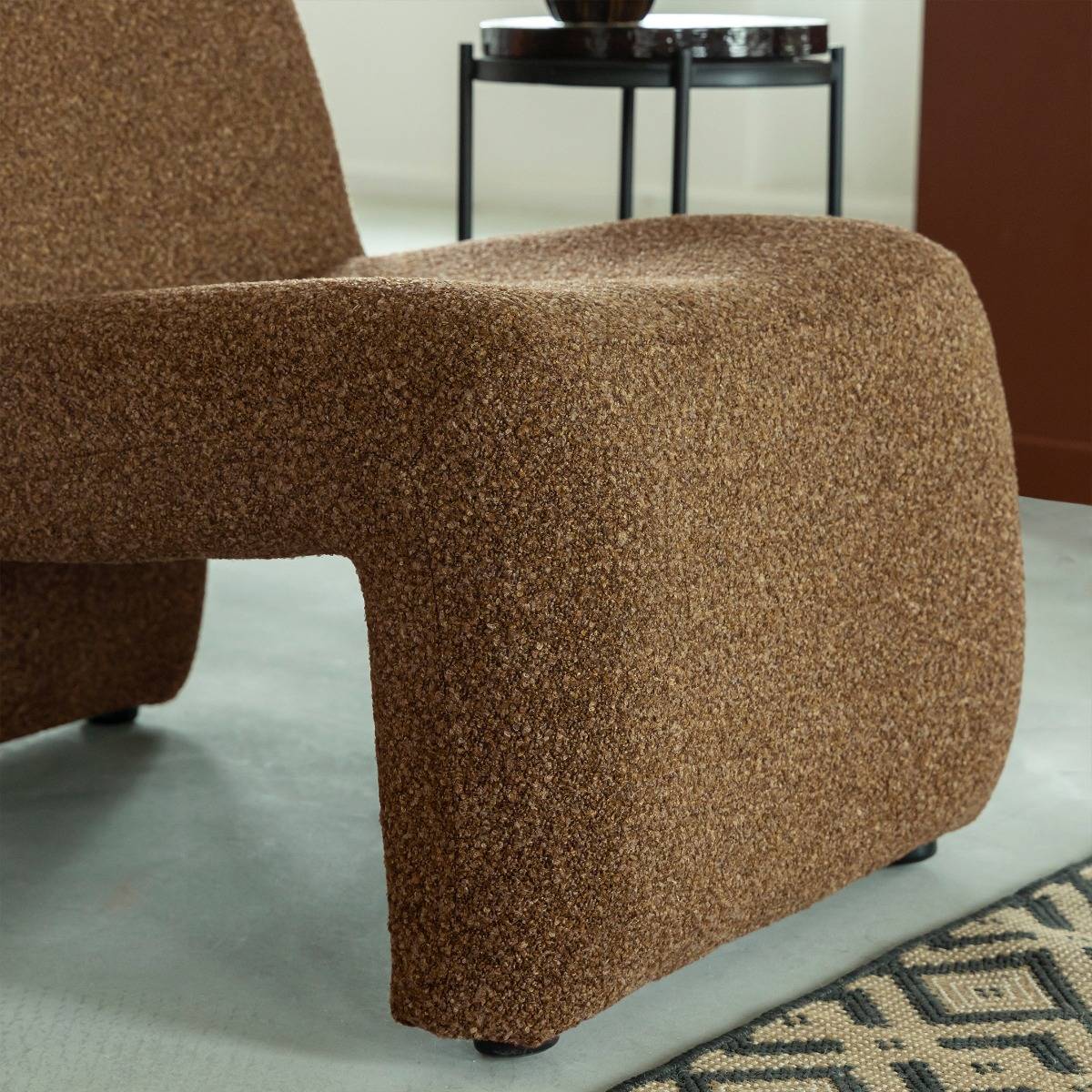 Fauteuil en tissu bouclette LUDOVIC marron, MADE IN MEUBLES 