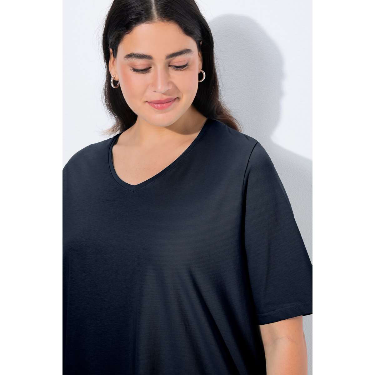 T-shirt V, ligne A, manches courtes marine, ULLA POPKEN